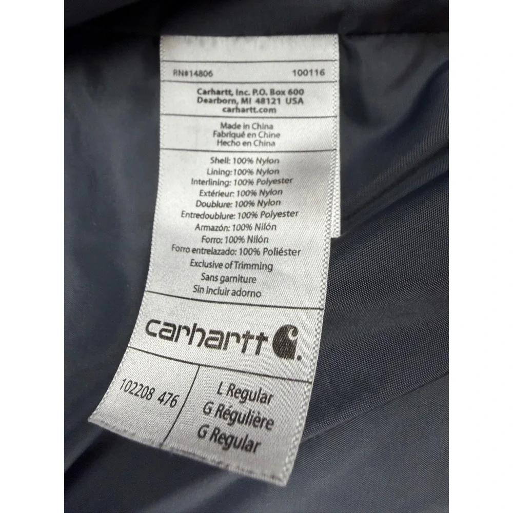 Carhartt Brookville Quilted Nylon Jacket Mens Large Blue Full Zip 102208 476